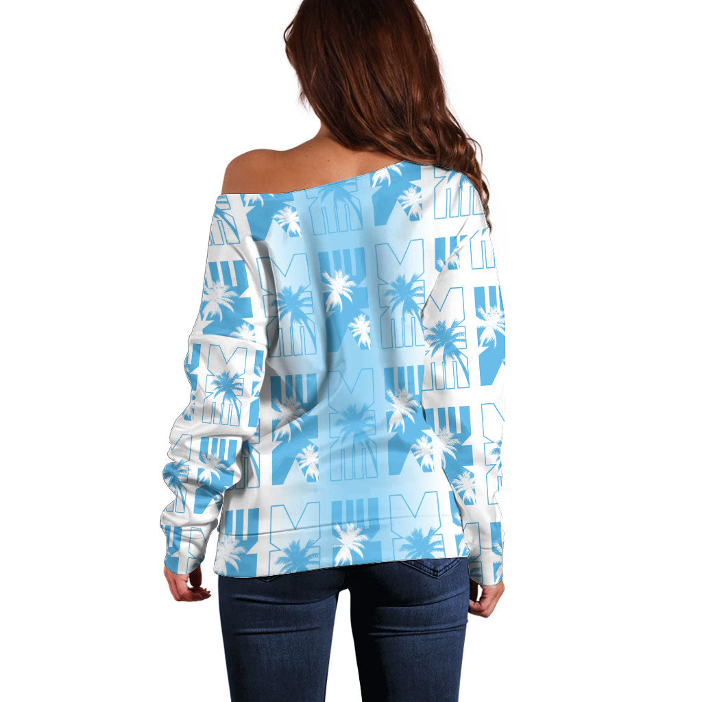 Bula Fiji Off Shoulder Sweater White Makare Masi Tapa Pattern