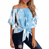 Bula Fiji Off Shoulder Wrap Waist Top White Makare Masi Tapa Pattern