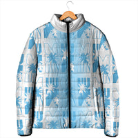 Bula Fiji Padded Jacket White Makare Masi Tapa Pattern