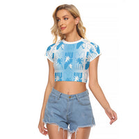 Bula Fiji Raglan Cropped T Shirt White Makare Masi Tapa Pattern