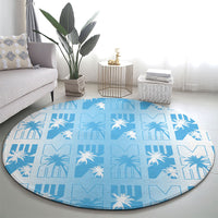 Bula Fiji Round Carpet White Makare Masi Tapa Pattern