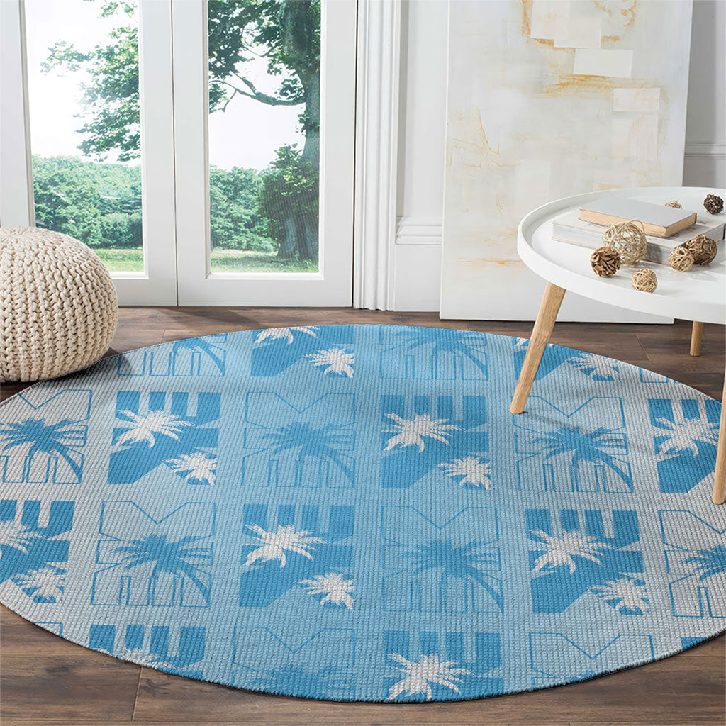 Bula Fiji Round Carpet White Makare Masi Tapa Pattern