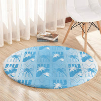 Bula Fiji Round Carpet White Makare Masi Tapa Pattern