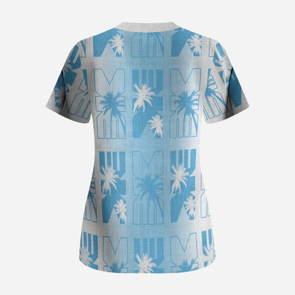 Bula Fiji Scrub Top White Makare Masi Tapa Pattern