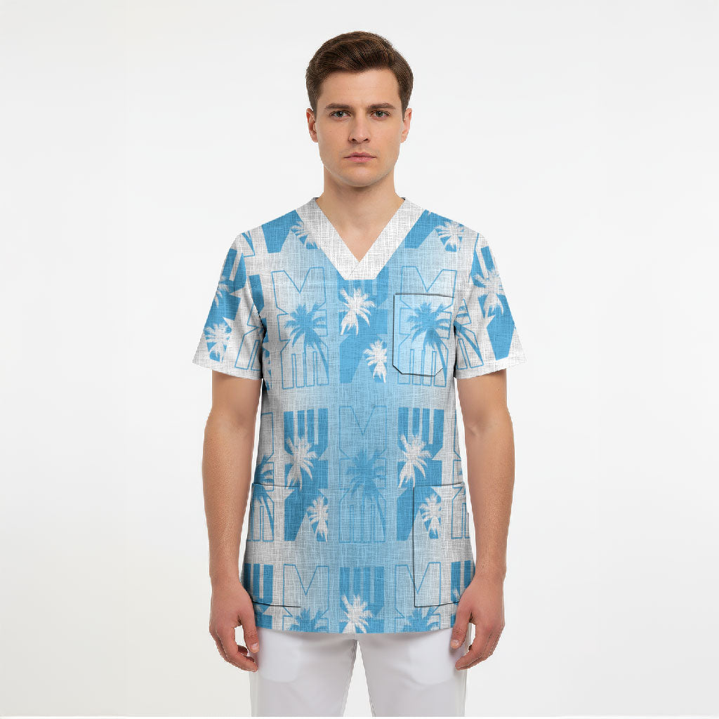 Bula Fiji Scrub Top White Makare Masi Tapa Pattern