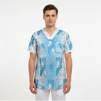 Bula Fiji Scrub Top White Makare Masi Tapa Pattern