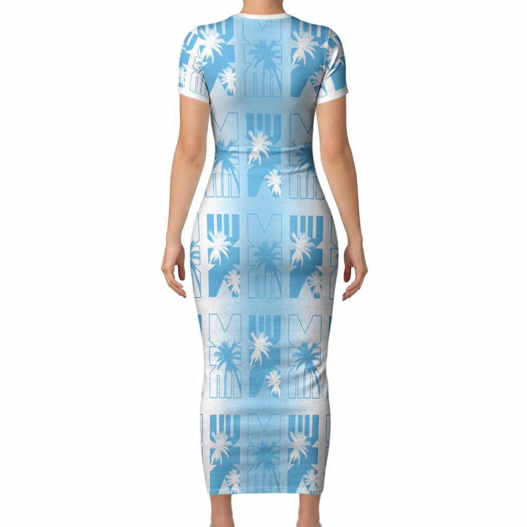 Bula Fiji Short Sleeve Bodycon Dress White Makare Masi Tapa Pattern