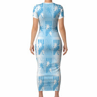 Bula Fiji Short Sleeve Bodycon Dress White Makare Masi Tapa Pattern