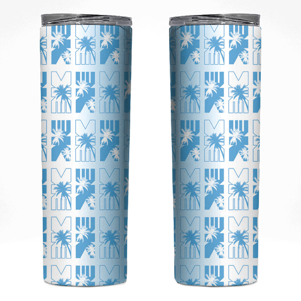 Bula Fiji Skinny Tumbler White Makare Masi Tapa Pattern