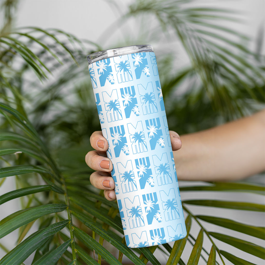Bula Fiji Skinny Tumbler White Makare Masi Tapa Pattern