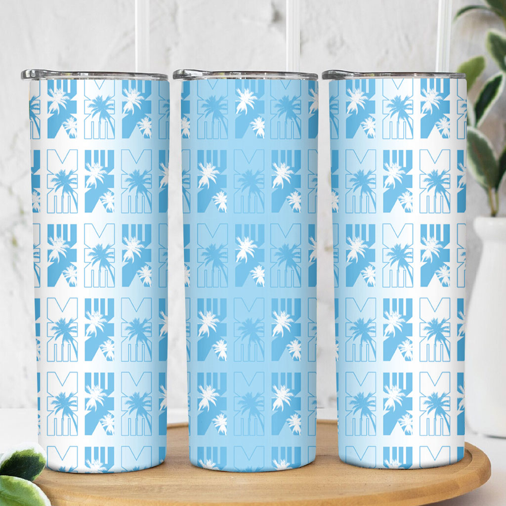 Bula Fiji Skinny Tumbler White Makare Masi Tapa Pattern