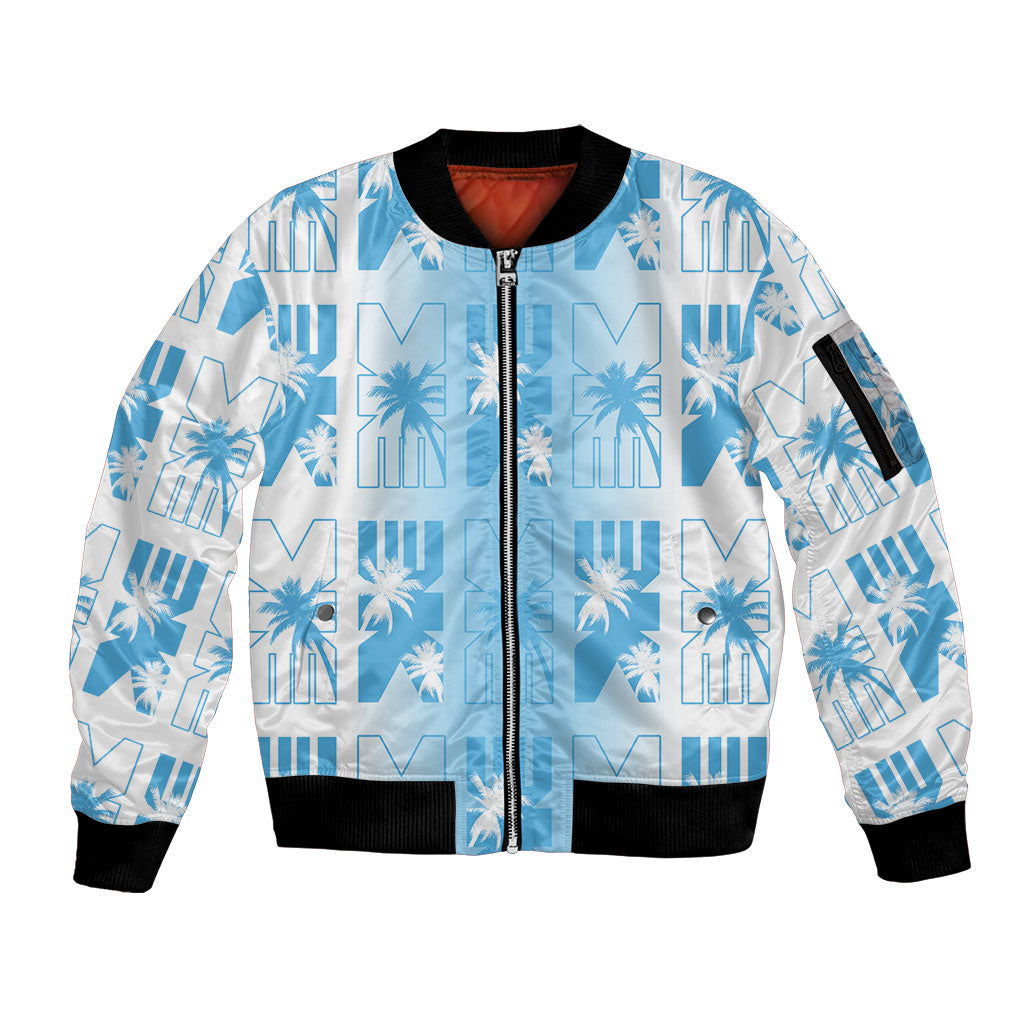 Bula Fiji Sleeve Zip Bomber Jacket White Makare Masi Tapa Pattern