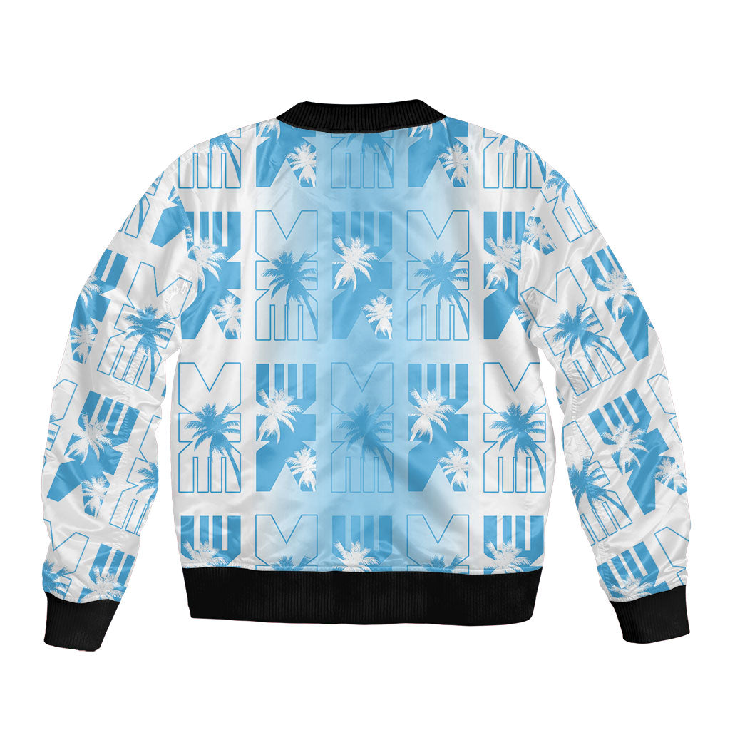 Bula Fiji Sleeve Zip Bomber Jacket White Makare Masi Tapa Pattern
