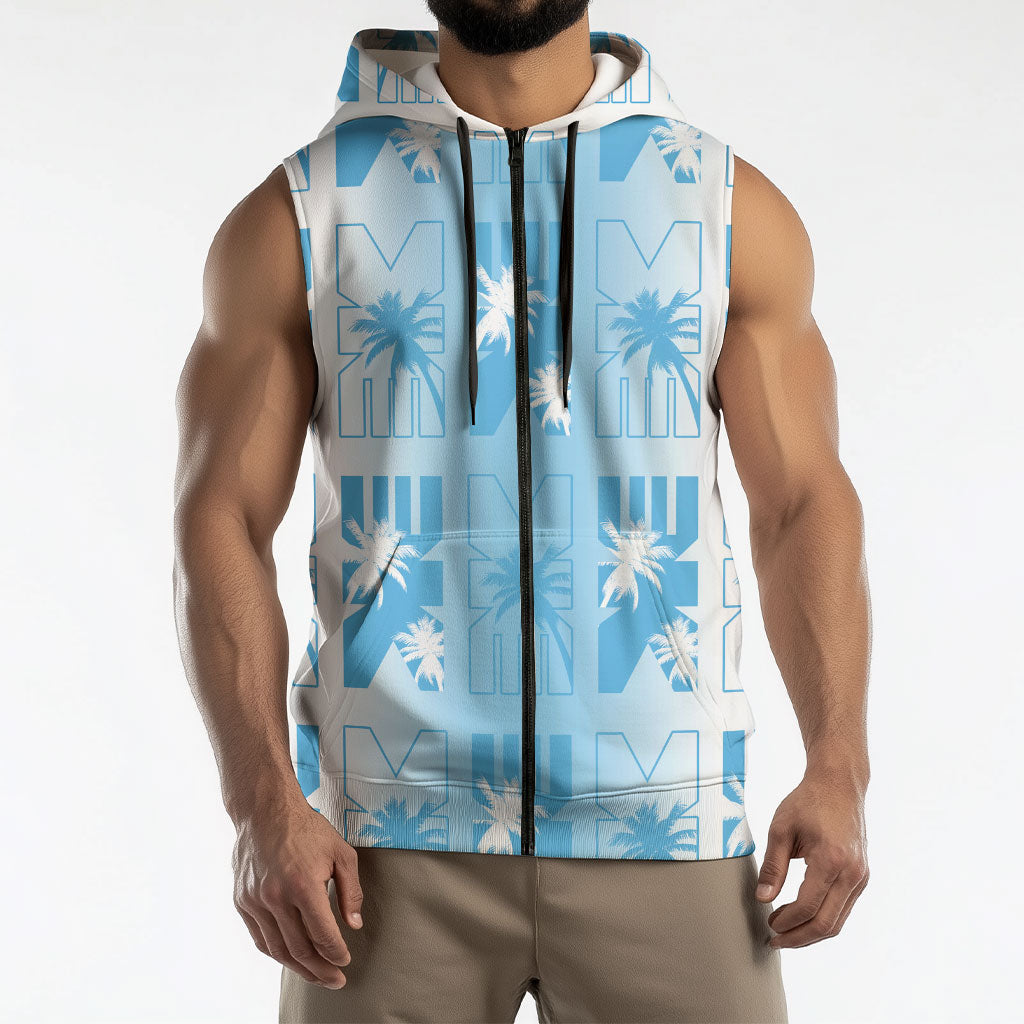 Bula Fiji Sleeveless Zip Hoodie White Makare Masi Tapa Pattern