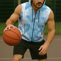 Bula Fiji Sleeveless Zip Hoodie White Makare Masi Tapa Pattern