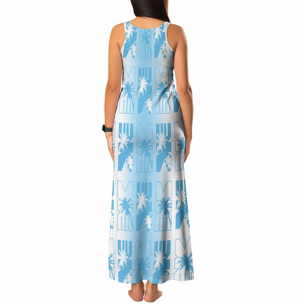Bula Fiji Tank Maxi Dress White Makare Masi Tapa Pattern