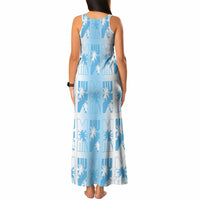 Bula Fiji Tank Maxi Dress White Makare Masi Tapa Pattern