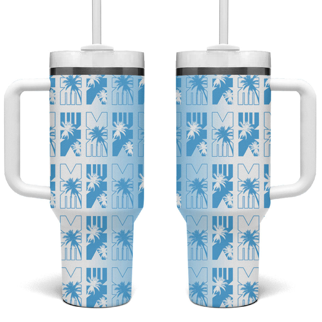 Bula Fiji Tumbler With Handle White Makare Masi Tapa Pattern