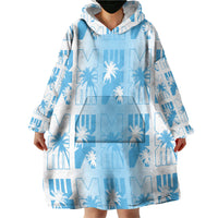 Bula Fiji Wearable Blanket Hoodie White Makare Masi Tapa Pattern