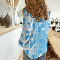 Bula Fiji Women Casual Shirt White Makare Masi Tapa Pattern