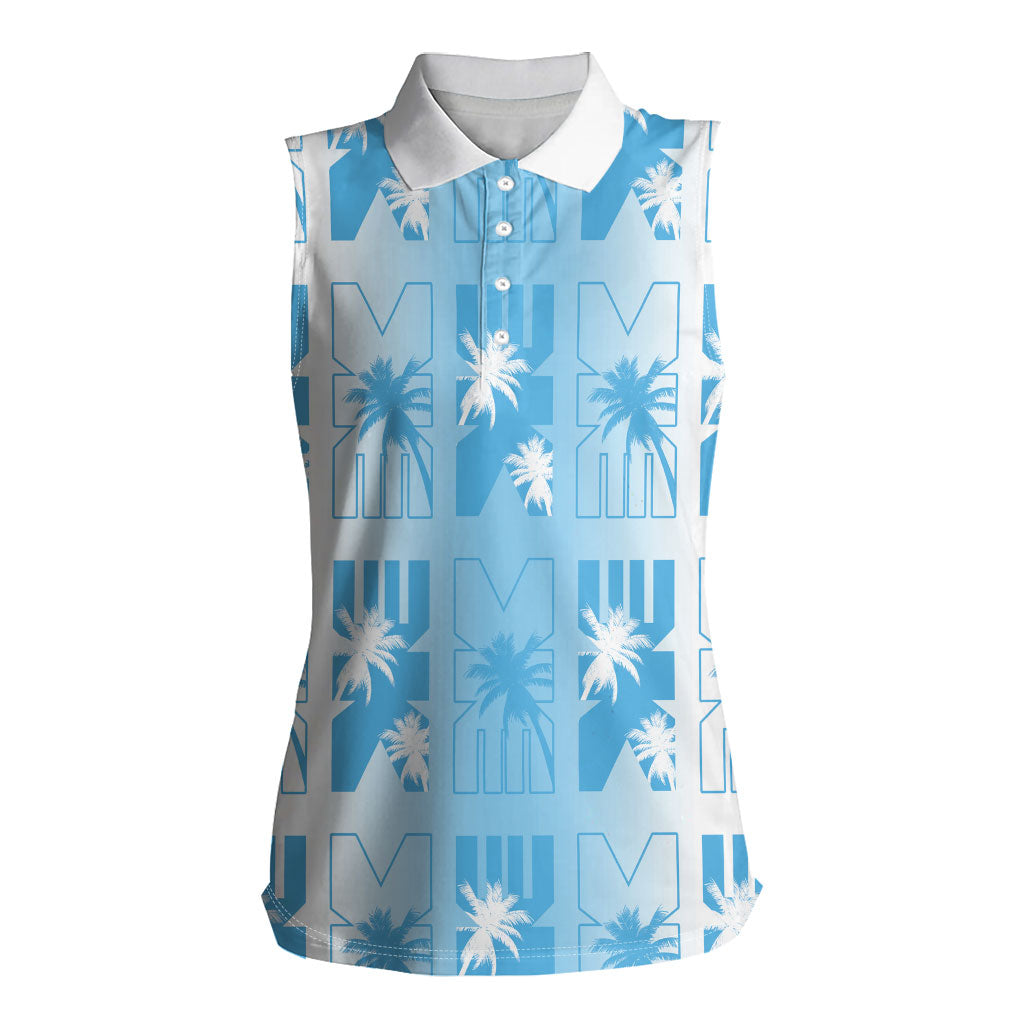 Bula Fiji Women Sleeveless Polo Shirt White Makare Masi Tapa Pattern