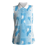 Bula Fiji Women Sleeveless Polo Shirt White Makare Masi Tapa Pattern