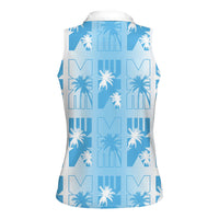 Bula Fiji Women Sleeveless Polo Shirt White Makare Masi Tapa Pattern