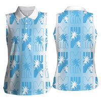Bula Fiji Women Sleeveless Polo Shirt White Makare Masi Tapa Pattern