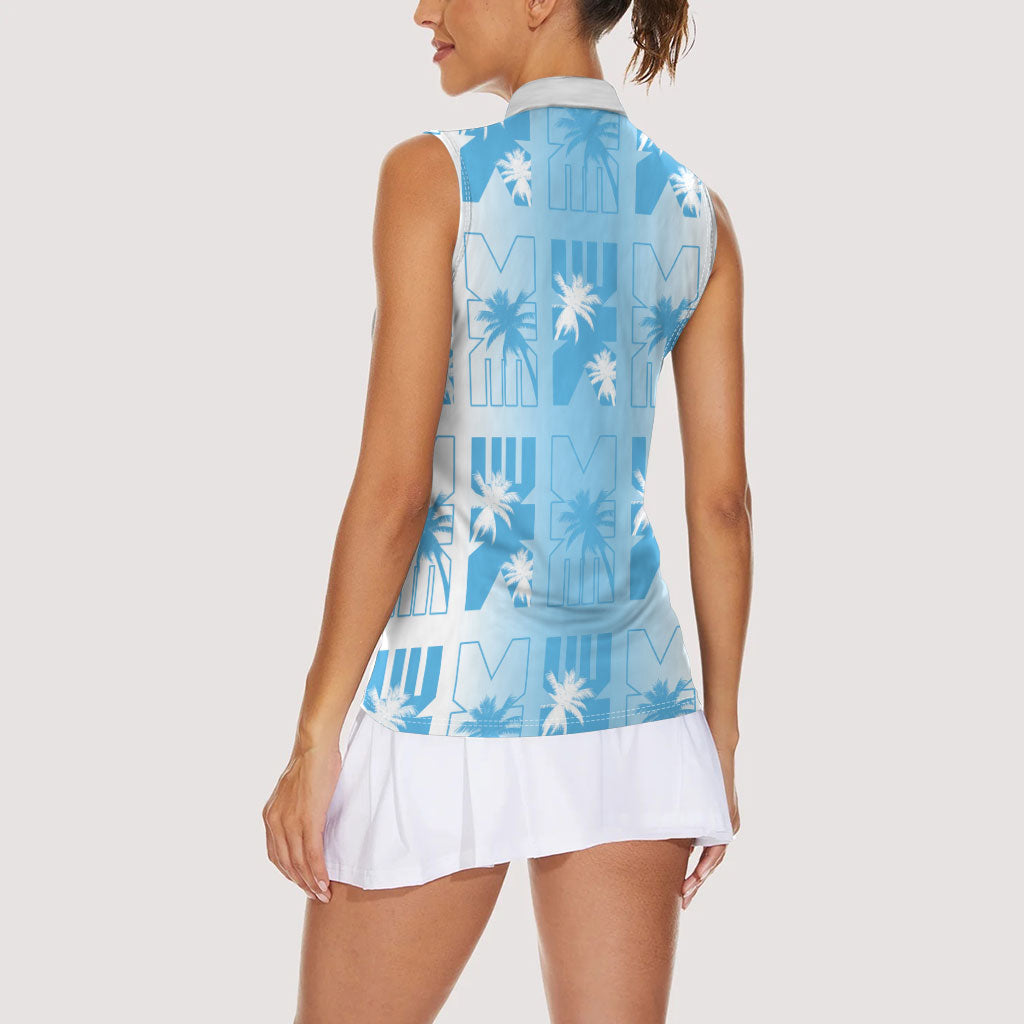 Bula Fiji Women Sleeveless Polo Shirt White Makare Masi Tapa Pattern