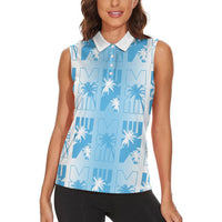 Bula Fiji Women Sleeveless Polo Shirt White Makare Masi Tapa Pattern
