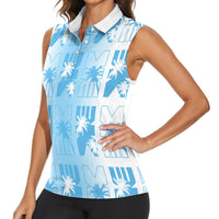 Bula Fiji Women Sleeveless Polo Shirt White Makare Masi Tapa Pattern
