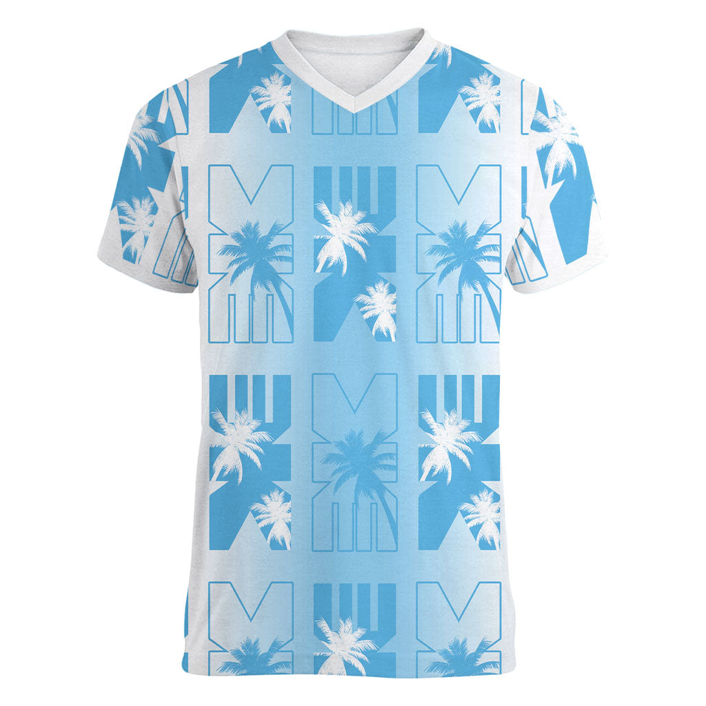 Bula Fiji Women V-Neck T-Shirt White Makare Masi Tapa Pattern