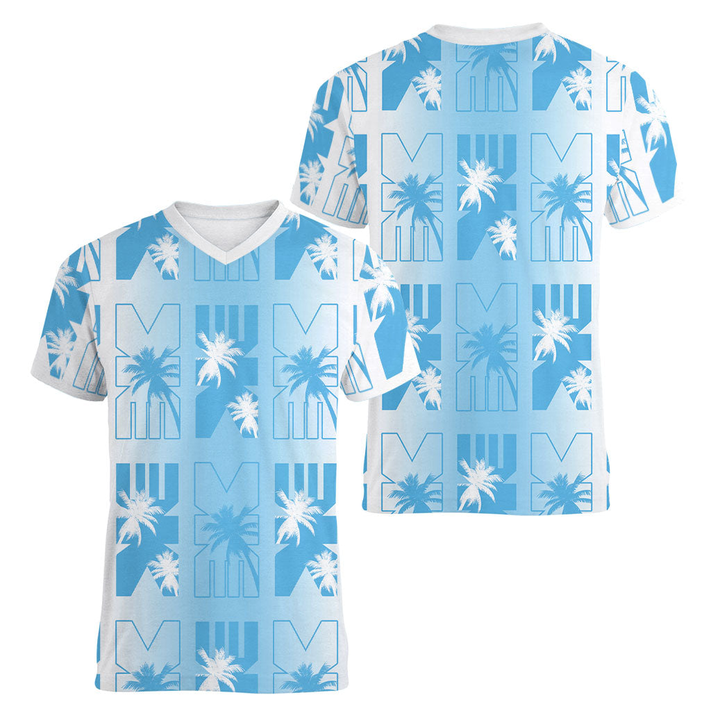 Bula Fiji Women V-Neck T-Shirt White Makare Masi Tapa Pattern