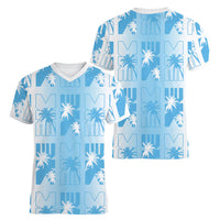 Bula Fiji Women V-Neck T-Shirt White Makare Masi Tapa Pattern