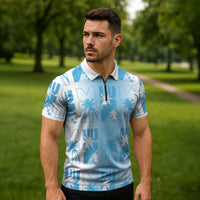 Bula Fiji Zipper Polo Shirt White Makare Masi Tapa Pattern