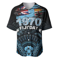 Personalised Happy Fiji Day 1970 Baseball Jersey Flag Grunge Style LT05 Black - Polynesian Pride