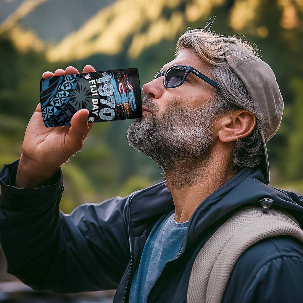 Personalised Happy Fiji Day 1970 Can Cooler Tumbler Flag Grunge Style