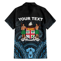 Personalised Happy Fiji Day 1970 Family Matching Long Sleeve Bodycon Dress and Hawaiian Shirt Flag Grunge Style
