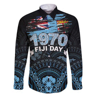 Personalised Happy Fiji Day 1970 Family Matching Off Shoulder Short Dress and Hawaiian Shirt Flag Grunge Style