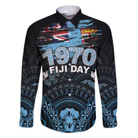 Personalised Happy Fiji Day 1970 Family Matching Puletasi and Hawaiian Shirt Flag Grunge Style