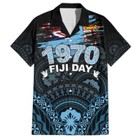 Personalised Happy Fiji Day 1970 Family Matching Short Sleeve Bodycon Dress and Hawaiian Shirt Flag Grunge Style LT05 Dad's Shirt - Short Sleeve Black - Polynesian Pride