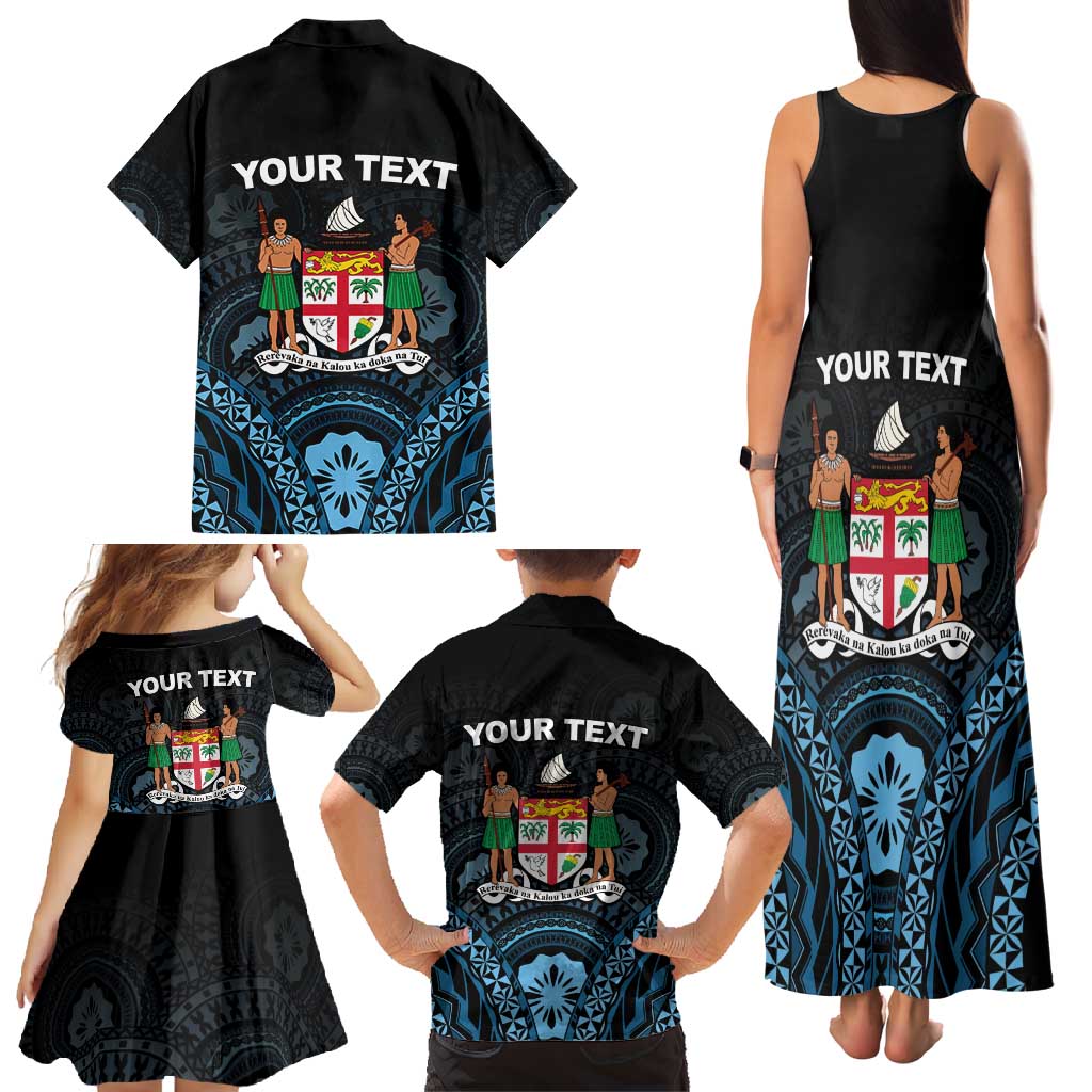 Personalised Happy Fiji Day 1970 Family Matching Tank Maxi Dress and Hawaiian Shirt Flag Grunge Style