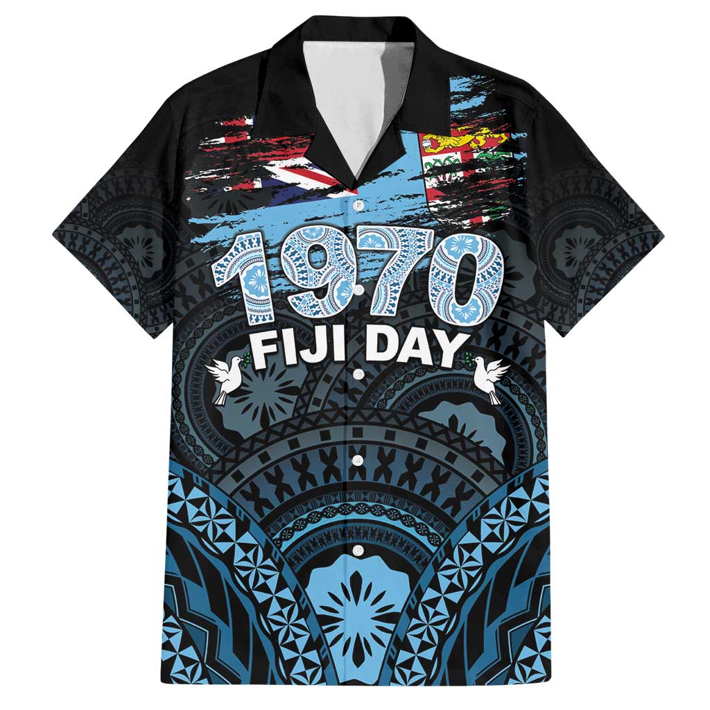 Personalised Happy Fiji Day 1970 Family Matching Tank Maxi Dress and Hawaiian Shirt Flag Grunge Style