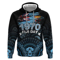 Personalised Happy Fiji Day 1970 Hoodie Flag Grunge Style LT05 Pullover Hoodie Black - Polynesian Pride