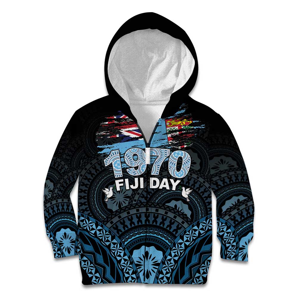 Personalised Happy Fiji Day 1970 Kid Hoodie Flag Grunge Style