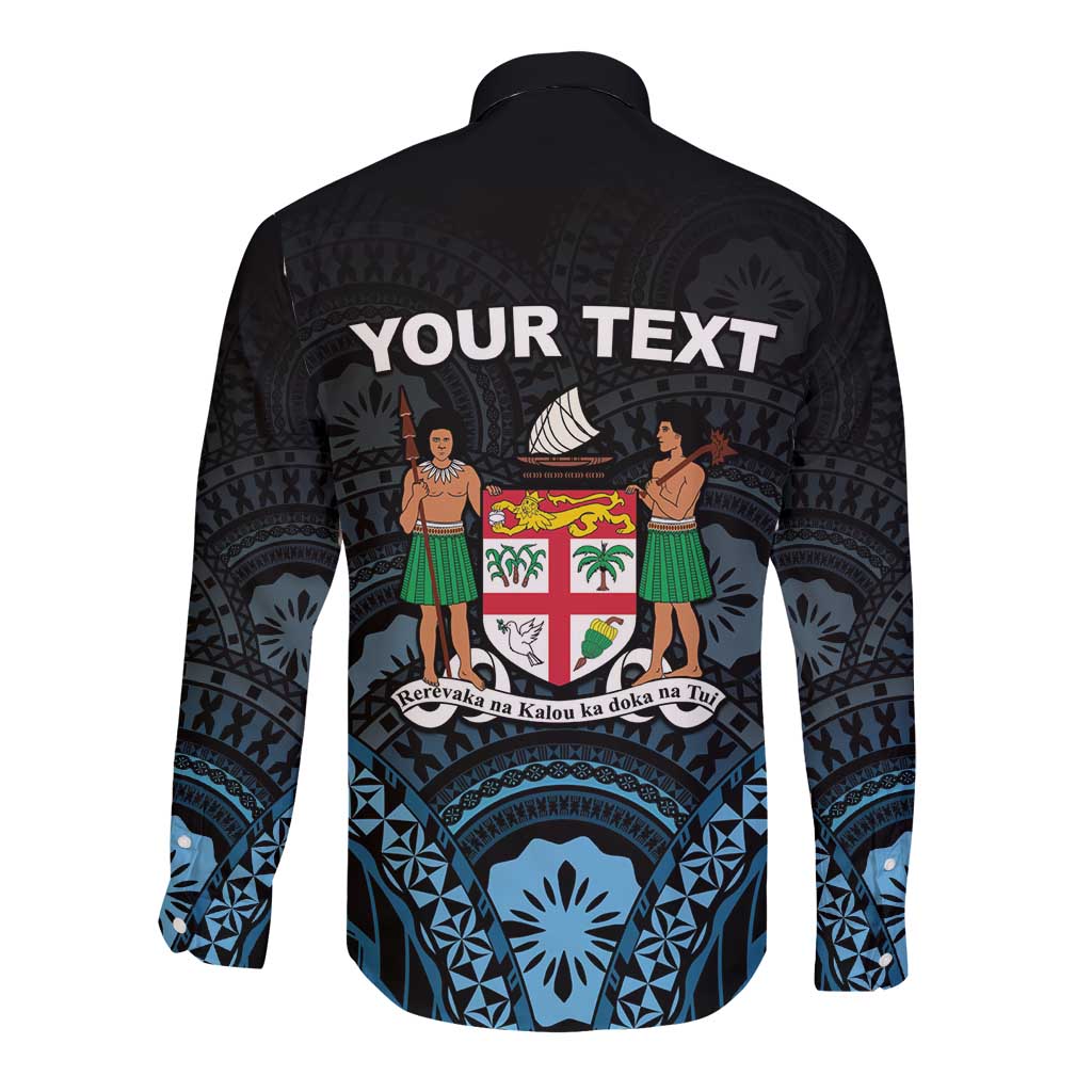 Personalised Happy Fiji Day 1970 Long Sleeve Button Shirt Flag Grunge Style