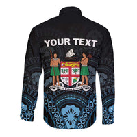 Personalised Happy Fiji Day 1970 Long Sleeve Button Shirt Flag Grunge Style