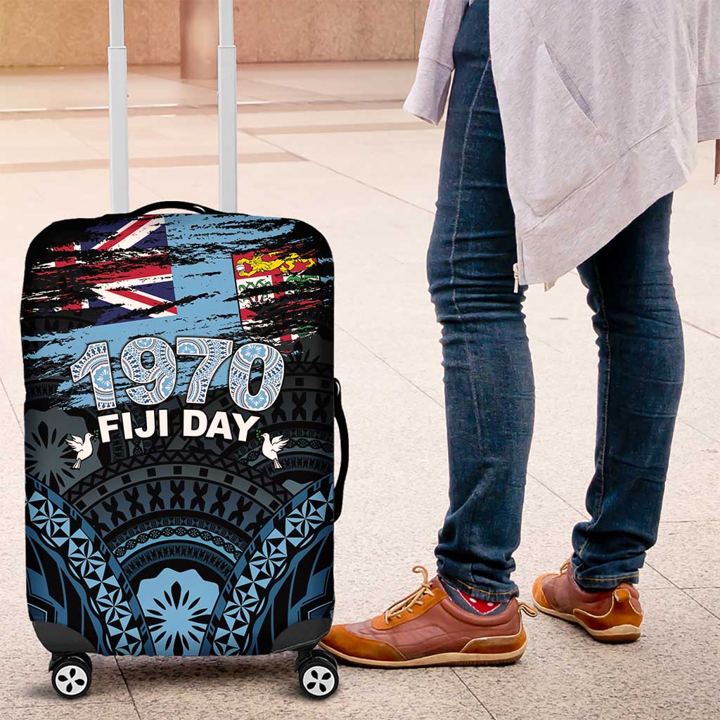 Happy Fiji Day 1970 Luggage Cover Flag Grunge Style LT05 Black - Polynesian Pride