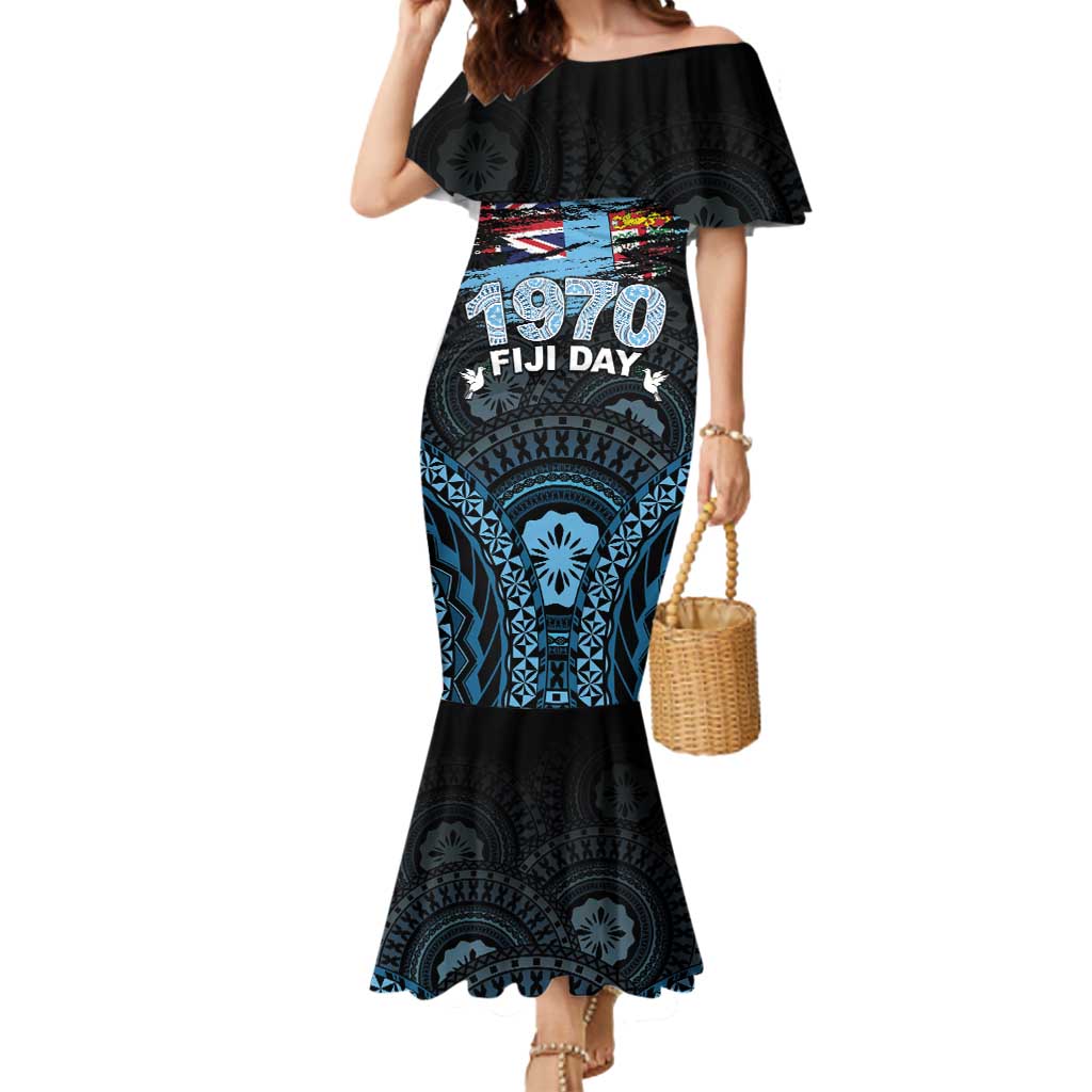 Personalised Happy Fiji Day 1970 Mermaid Dress Flag Grunge Style LT05 Women Black - Polynesian Pride