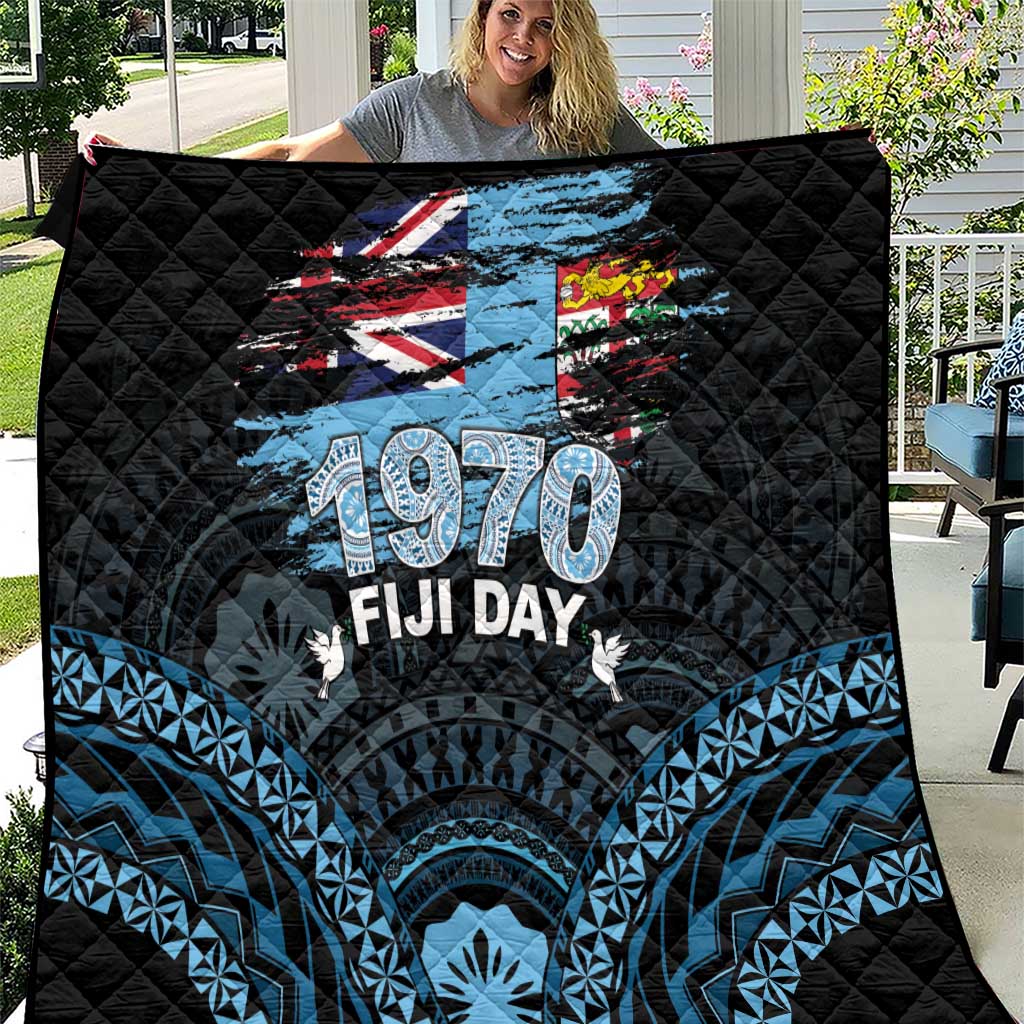 Happy Fiji Day 1970 Quilt Flag Grunge Style LT05 Black - Polynesian Pride